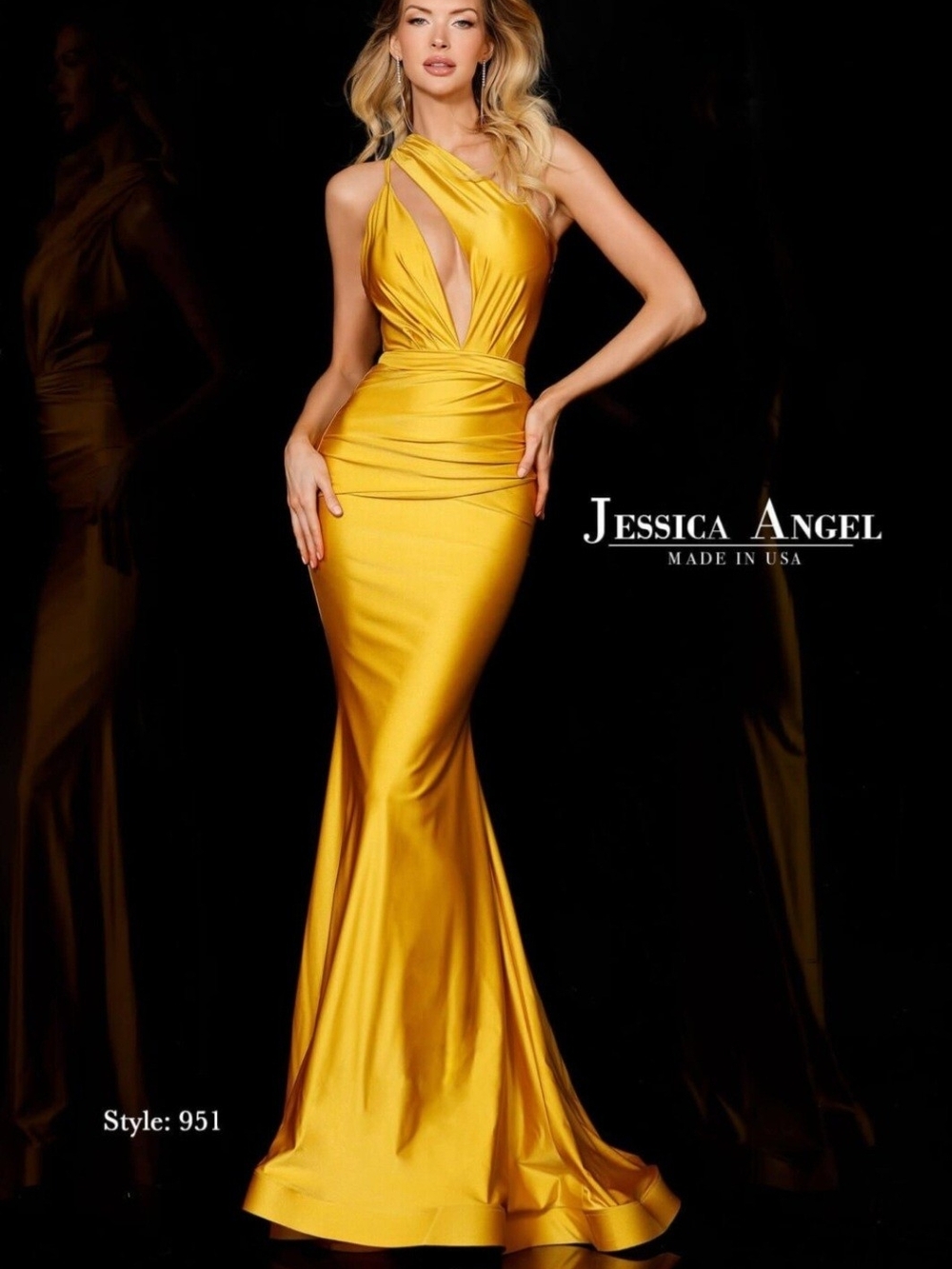 Jessica Angel Gold Satin One-Shoulder Maxi Dress